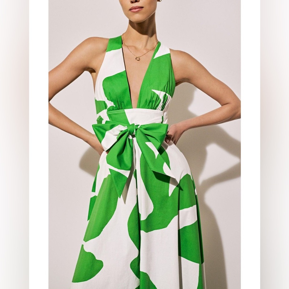 Milly Green and White Halter Maxi Dress